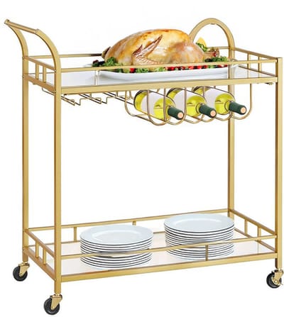 Homesy Serveerwagen - trolley - Met 2 glazen planken - Metalen frame