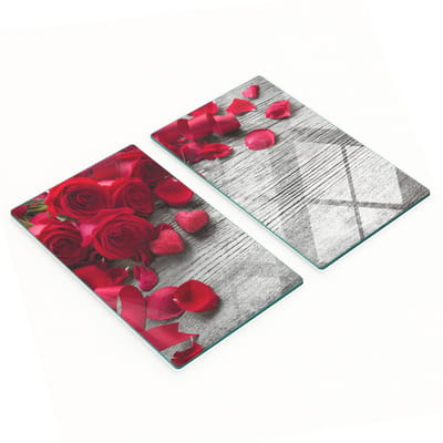 Decoratieve snijplanken van gehard glas met rode rozen, 2x30x52 cm