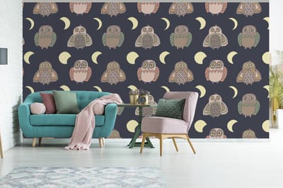 Behang - Fotobehang Uil - Patronen - Maan - Breedte 430 cm x hoogte 240 cm