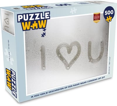 Puzzel Ik hou van je geschreven op een raam waar condens op zit - Legpuzzel - Puzzel 500 stukjes