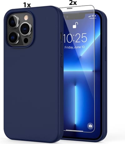 Hoesje Geschikt voor iPhone 12 Pro Max Soft Nano siliconen Gel Navy Blauw Hoesje Met 2X Glazen screenprotector