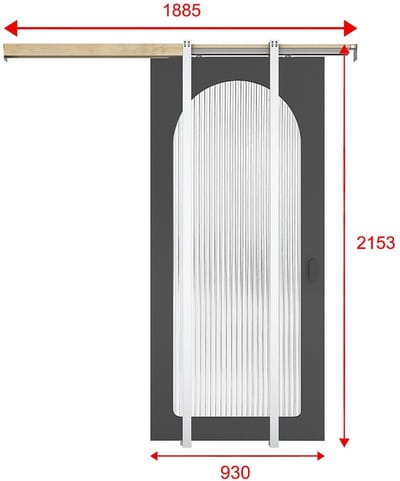 Vente-unique Schuifdeur met inbouwsysteem in hout en MDF - zwarte boog en gehard geribbeld glas - H205 x B93 cm - ODEZA
