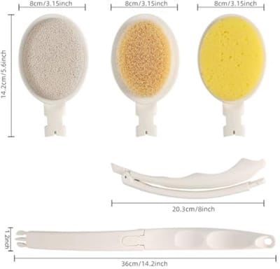 3-in-1 Vouwbare Lichaamsborstel met Lange Handgreep - Exfoliërende Scrubber en Pumice Hoofd voor Zelfzorg