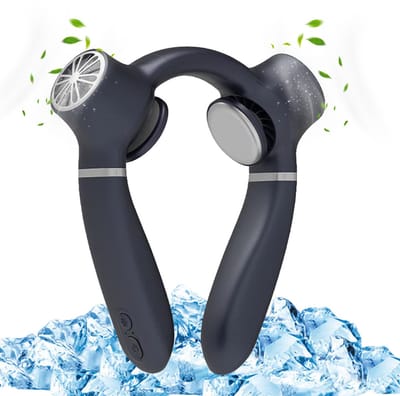 Draagbare nek-airco / nekventilator met koelfunctie (4000 mAh, oplaadbaar, handsfree) – lichtgewicht koeling met koelchip voor dames en heren; ideaal voor kamperen, picknicks en reizen