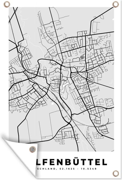 Muurdecoratie Stadskaart - Duitsland - Wolfenbüttel - Kaart - Plattegrond - 120x180 cm - Tuinposter - Tuindoek