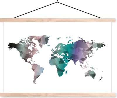 Artistieke wereldkaart kleur schoolplaat platte latten blank 150x100 cm - Foto print op textielposter (wanddecoratie woonkamer/slaapkamer)