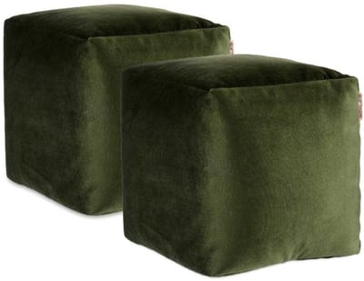 Arte Regal Poef - 2x - fluweel - donkergroen - 30 x 30 cm - vierkant - woondecoratie