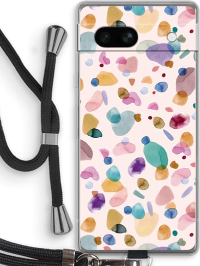 Case Company® - Hoesje met koord geschikt voor Google Pixel 7A hoesje met Koord - Terrazzo Memphis - Telefoonhoesje met Zwart Koord - Bescherming aan alle Kanten en Over de Schermrand