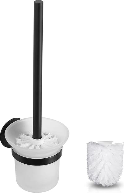 Toiletborstel, wc-garnituur, badkamer, toiletborstelhouder, zonder boren, zelfklevende houder, roestvrij stalen oppervlak, wandmontage, geen boren, zwart