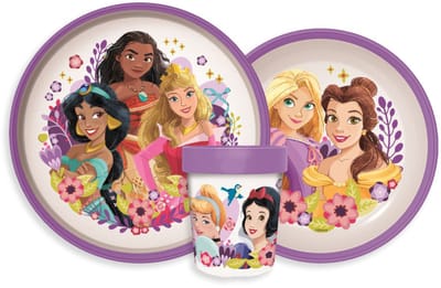 Disney Princess Serviesset - Beker 260 ml - Diepe kom - Plat bord - 3 stuks - Courageous Heart - Antislip eetset - Voor verjaardagen en feestjes - Voor kinderen - Voor meisjes