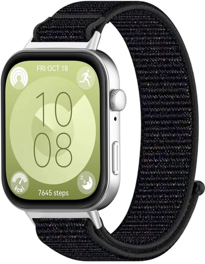 By Qubix - Sport loop nylon bandje - Zwart gemêleerd - geschikt voor Huawei Watch Fit 5 / 4 / 3