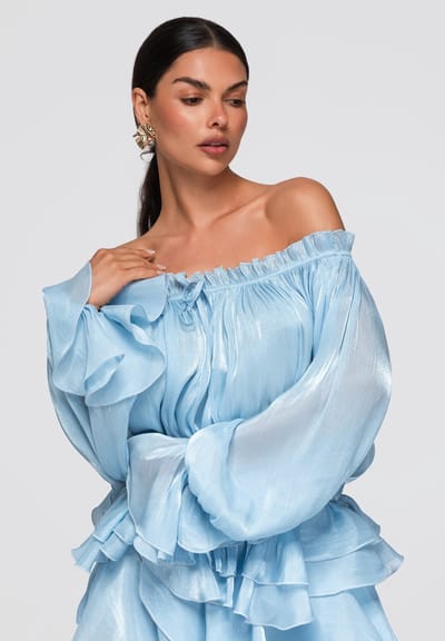 OMBRE Blouse - Loose Fit - Lange Mouw - Trekkoord Blauw M