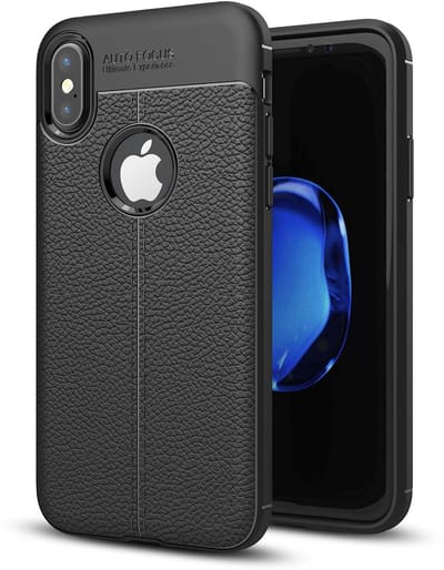 Cadorabo Hoesje geschikt voor Apple iPhone X / XS in Diep Zwart - Beschermhoes gemaakt van TPU siliconen met edel kunstleder applicatie Case Cover Etui
