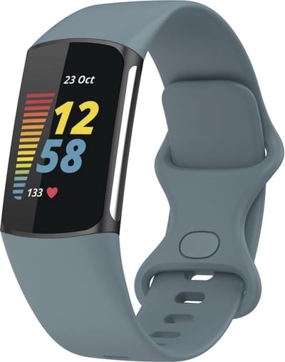 KELERINO. Siliconen bandje geschikt voor Fitbit Charge 5 - Grijsblauw - Large