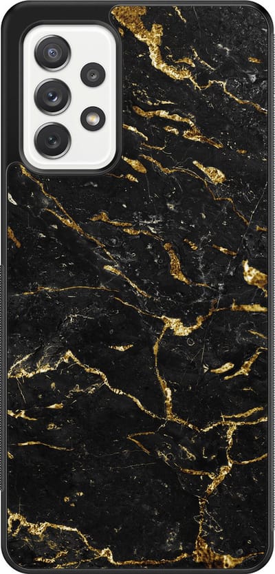 Leuke Telefoonhoesjes - Hoesje geschikt voor Samsung Galaxy A52 5G - Marmer zwart goud - Backcover zwart - Marmer - Zwart, Goud