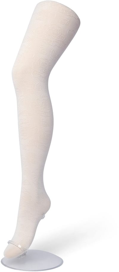 Bonnie Doon Kinder Panty met Kant maat 92/110 XS Off White - Meisjes Panty - Kanten Bloem Motief - Chique - Feestelijk - Feestdagen - Kids Panty - Zeer Comfortabel - Gebroken Wit - Crème - Ivory - BP203901.250