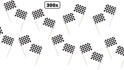 300x Cocktailprikker race zwart/wit geblokt - Finish thema feest festival race formule 1 party prikkers