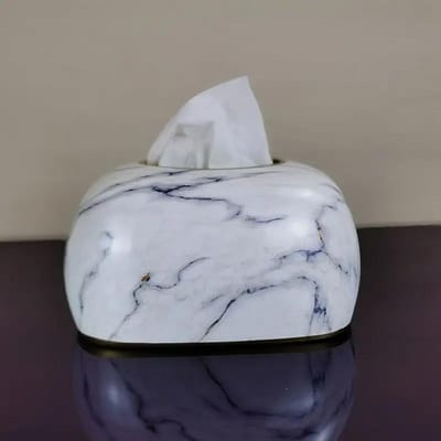 Rustieke Blauwe Keramische Tissuebox Handbeschilderd Gouden Accent Duurzaam Displaystuk Elegante Tafelblad Dispenser Ambachtelijk Decoratie-item