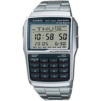 Casio YOUTH serie - digitale rekenmachine, retro rekenmachine, multifunctioneel, kwartsuurwerk, roestvrijstalen band, Japans en Koreaans DBC-32D-1A grijze kleur