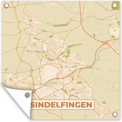 Tuin poster Plattegrond - Sindelfingen - Vintage - Kaart - Stadskaart - 200x200 cm - Tuindoek