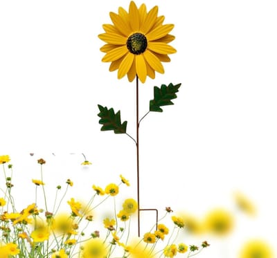 Tuinsteker Zonnebloem - Metalen Bloemensteker - Tuin Decoreren - Windmolen Beweging - 69 x 20 cm - Geel