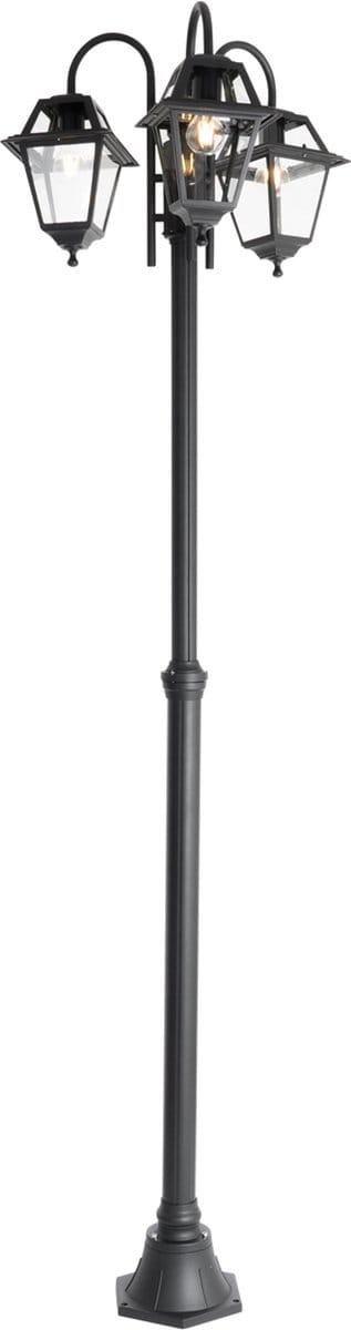 QAZQA berta - Klassieke Lantaarn - 3 lichts - H 235 cm - Zwart - Buitenverlichting