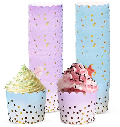Dailygoods - Cupcake vormpjes, 100 stuks cupcake-wrappers, muffinvormpjes, papier, muffinvormpjes, papieren vormpjes, taartmandjes voor muffins dessert (roze + paars)