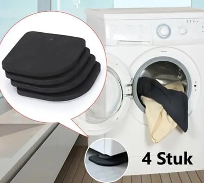Set van 4 Wasmachine Dempers I Wasmachine Anti Slip Matjes I Trillingsdempers Wasmachine I Anti Geluid Wasmachine I Zwart