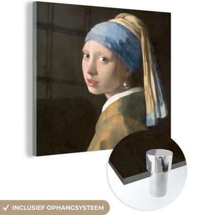 MuchoWow® Glasschilderij 50x50 cm - Schilderij acrylglas - Meisje met de Parel - Schilderij van Johannes Vermeer - Foto op glas - Schilderijen