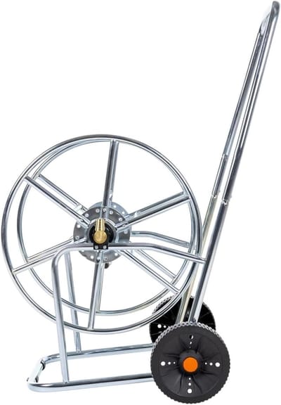 Slangwagen Staal - Slangenhouder Trolley - Tuin Bewatering - Verzinkte Constructie - 80 m Capaciteit - Zilver Zwart