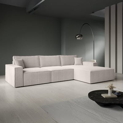 Meubella - Manolo - Hoekbank 3-zits - Ribstof beige - Rechts
