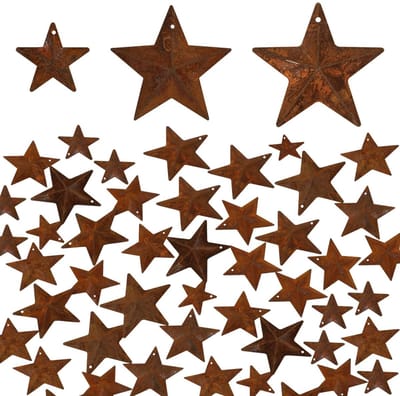 Dailygoods- Hangende Sterren - 30 Stuks Metalen Sterren - Antieke Roestige Afwerking - 5 Maten - Duurzaam Ijzer - Voor Muurdecoratie - Decoratieve Sterren