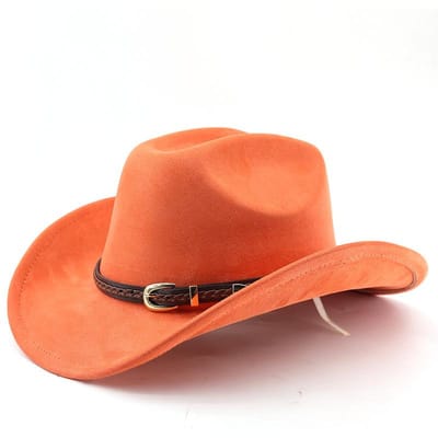 Nouvelle Mode Chapeau Fedora Cowboy Daim Rétro Unisexe Extérieur Grand Bord Chapeau Haut Style Western Beau Grande-Bretagne Panama Chapeau Jazz M 56-58cm orange