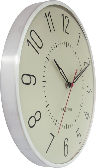 Wandklok 30,5cm-Koepelglazen lens-Silent-Silver/Lichtgroen-aluminium-NeXtime 'Rotterdam'