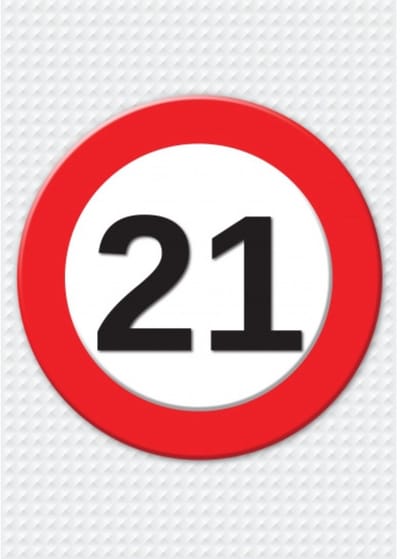 Bellatio Decorations Verjaardag deurposter - 21 jaar - stopbord - 59 x 84 cm - leeftijd feestartikelen