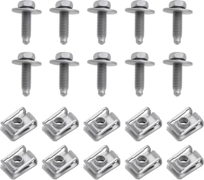 Allecto- Zeskantschroef met plaatmetalen moerklem - Set van 10 - Sterke bevestiging - Zilver - Universeel toepasbaar - Compatibel met diverse modellen - Zwart en zilver - voor Benz E200 E250 E400 2003-2019.
