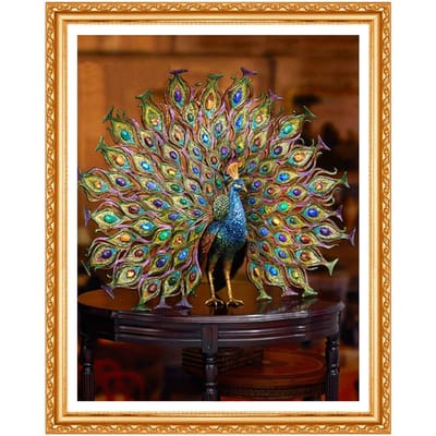 Peinture diamant point de croix, broderie de diamants, décoration de maison, Statue de paon à écran ouvert 20X30CM black
