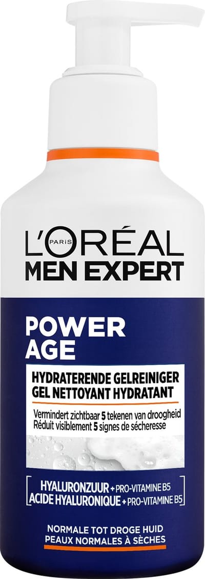 L'Oréal Paris Men Expert Power Age Hydraterende Gel Cleanser - voor normale tot droge huid - vermindert 5 tekenen van droge huid - met Hyaluronzuur en Pro-vitamine B5 -260ml