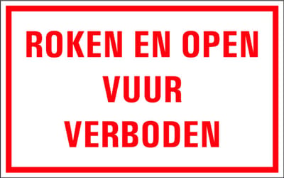 Roken en open vuur verboden tekstbord - kunststof 200 x 125 mm
