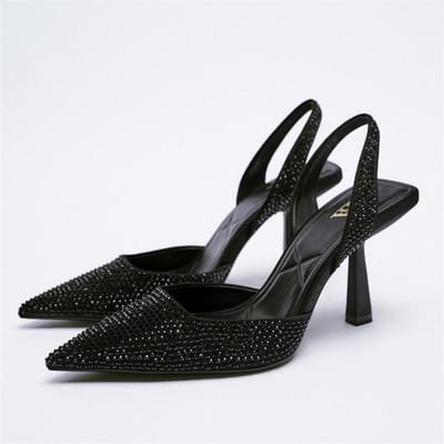 Luxe Strass Transparante Hakken Pvc Dames Schoenen Nieuwe Puntige Stiletto Hoge Hakken Dames Feest Bruiloft Schoenen 39 black