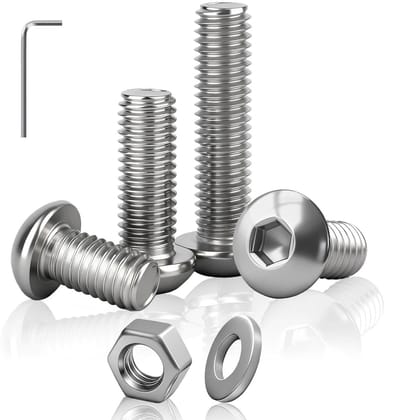 SnelShoppen - Pack van 50 M4 x 20 mm Platte Hoofdschroeven, M4 Inbus Schroeven, M4 Schroeven en Moeren Set, RVS 201, Voor Meubels en Machinebouw