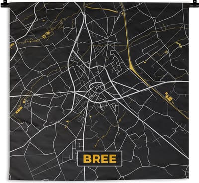 Wandkleed - Wanddoek - Plattegrond - Bree - Goud - Kaart - Stadskaart - 180x180 cm - Wandtapijt