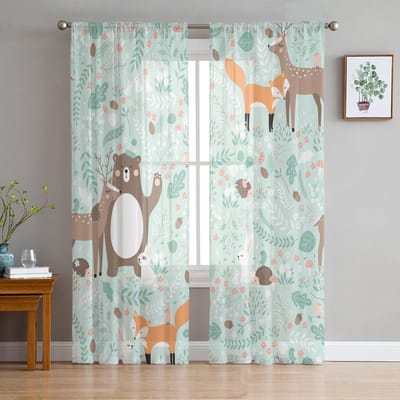Schattige Boho Dieren Egel Tule Gordijnen Voor Woonkamer Transparant Gordijn Slaapkamer Sluier Organza Decoratieve Raambekleding 135W x 114H(cm)