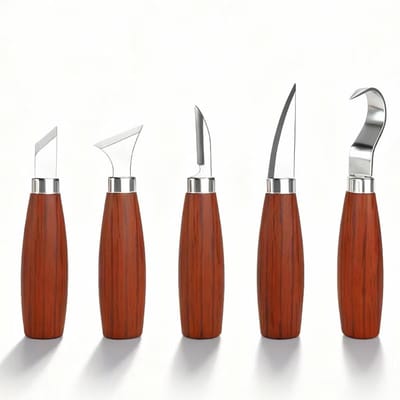 5 stuks ‑ houtsnijmessenset ‑ houtsnijmessen ‑ houtsnijmes ‑ beitel ‑ beitelset ‑ beitel hout ‑ beitelset houtbewerking ‑ geschikt voor beginners, houtsnijders ‑ zilver, natuurlijke houtkleur