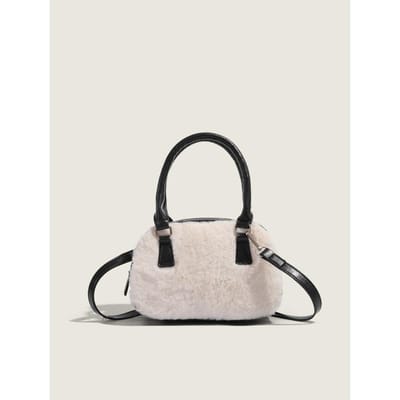 High-end Pluche Bowlingtas Herfst en Winter Modieuze Handtas Furry Crossbody Tas white