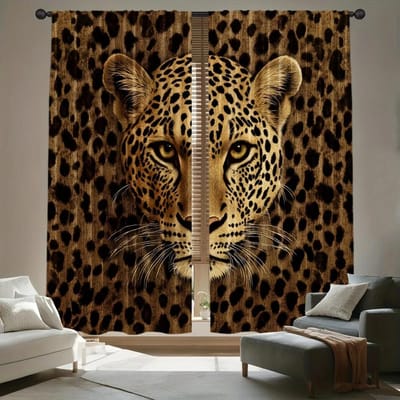 Creatieve luipaardprint gordijnen, roedeltas slaapkamer en woonkamer, huisdecoratie, kamerdecoratie 14Wx47L(35x120CM)x2