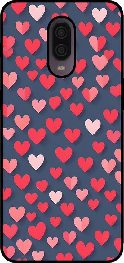 Smartphonica Telefoonhoesje Geschikt voor OnePlus 6T met Roze en Rode Hartjes Opdruk - TPU Backcover Case With Rosé and Red Heart Design geschikt voor OnePlus 6T