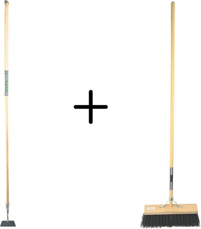 Synx Tools Rechte schoffel 14cm met 160 cm steel en hilt & Synx Tool bezem Nylon Straatbezem Zwart 40cm - Onkruidverwijderaar - Tuinbezem - Kunststof haren - Bezem met steel 150 cm - Buitenbezem
