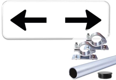 Bord pijl links en rechts - Weerbestendig Aluminium - 40x15 cm - Bevestiging: Met paal 120 cm + paalbeugels + paaldop