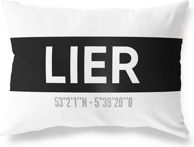 Tuinkussen LIER - ZUID-HOLLAND met coördinaten - Buitenkussen - Bootkussen - Weerbestendig - Jouw Plaats - Studio216 - Modern - Zwart-Wit - 50x30cm